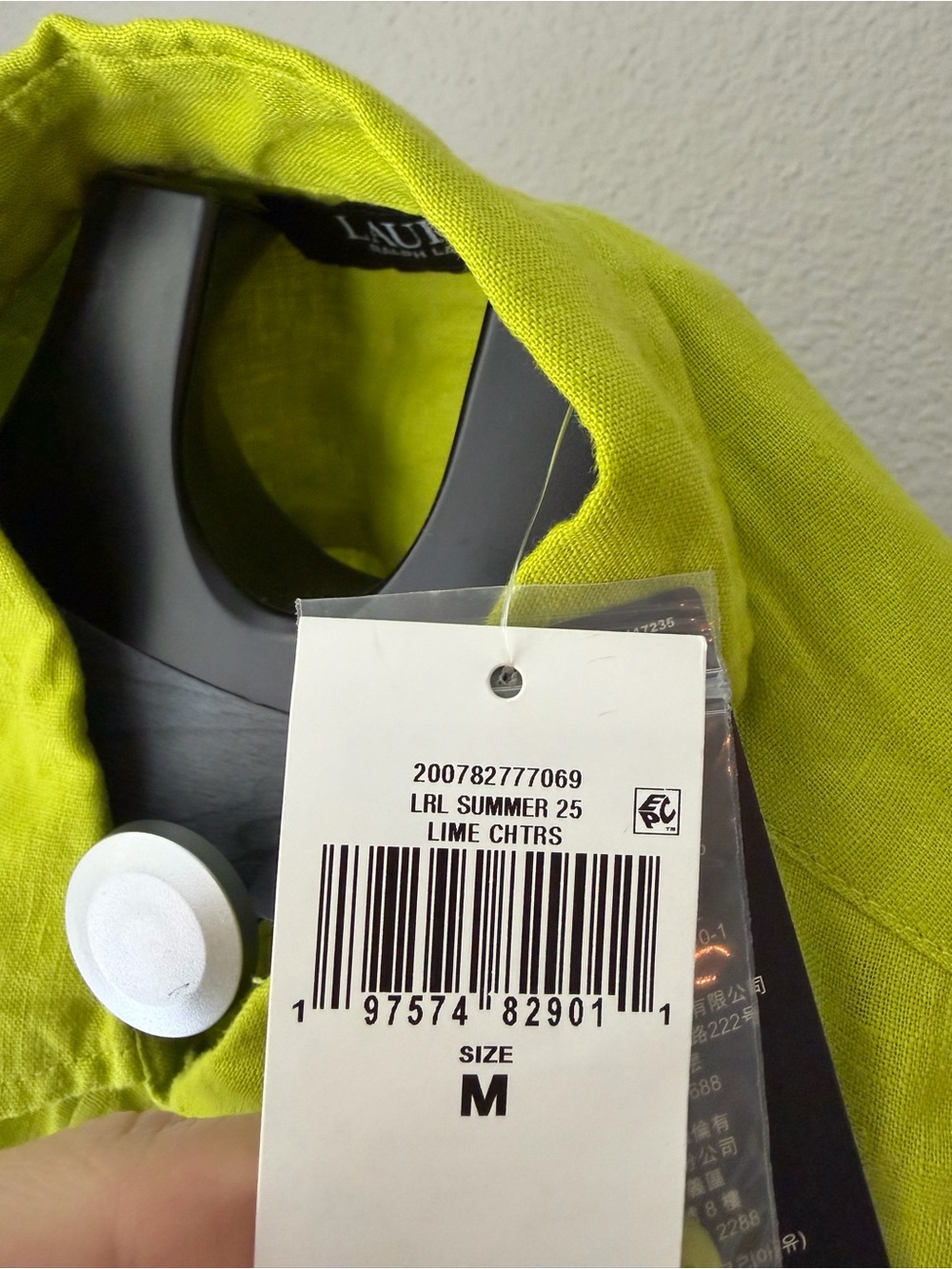 Lauren Ralph Lauren Women's Point Collar Button Placket Shirt Lime Green - Picture 10 of 11